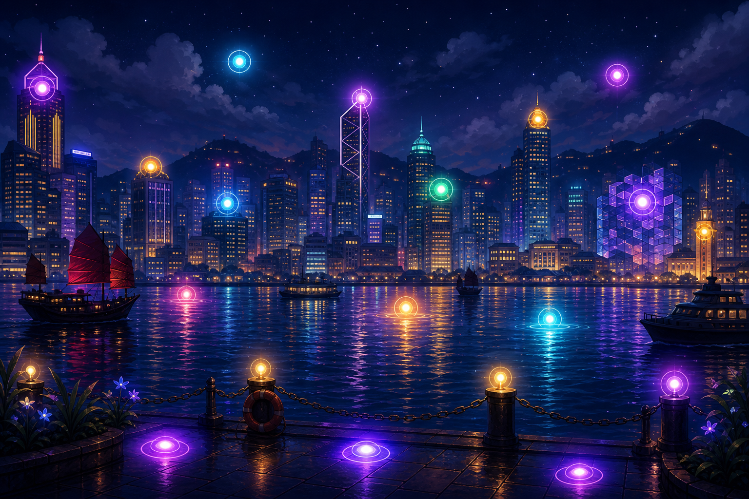 維港夜景閃燈背景